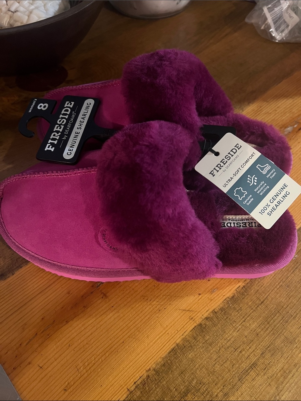 dearfoams Fireside Genuine Shearling Slide Slippers in Mystic Purple sz 8